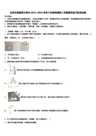 北京市首都师大附中2023-2024学年八年级物理第二学期期末复习检测试题含解析.doc
