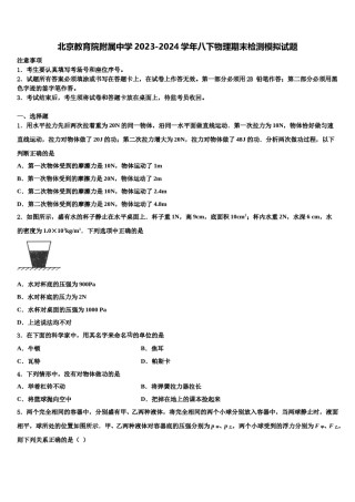 北京教育院附属中学2023-2024学年八下物理期末检测模拟试题含解析.doc