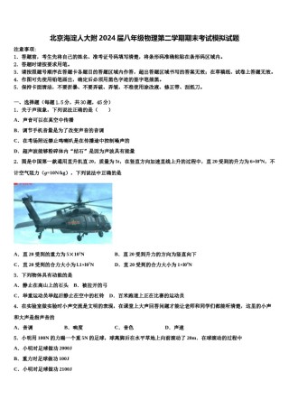 北京海淀人大附2024届八年级物理第二学期期末考试模拟试题含解析.doc