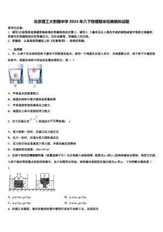 北京理工大附属中学2024年八下物理期末经典模拟试题含解析.doc