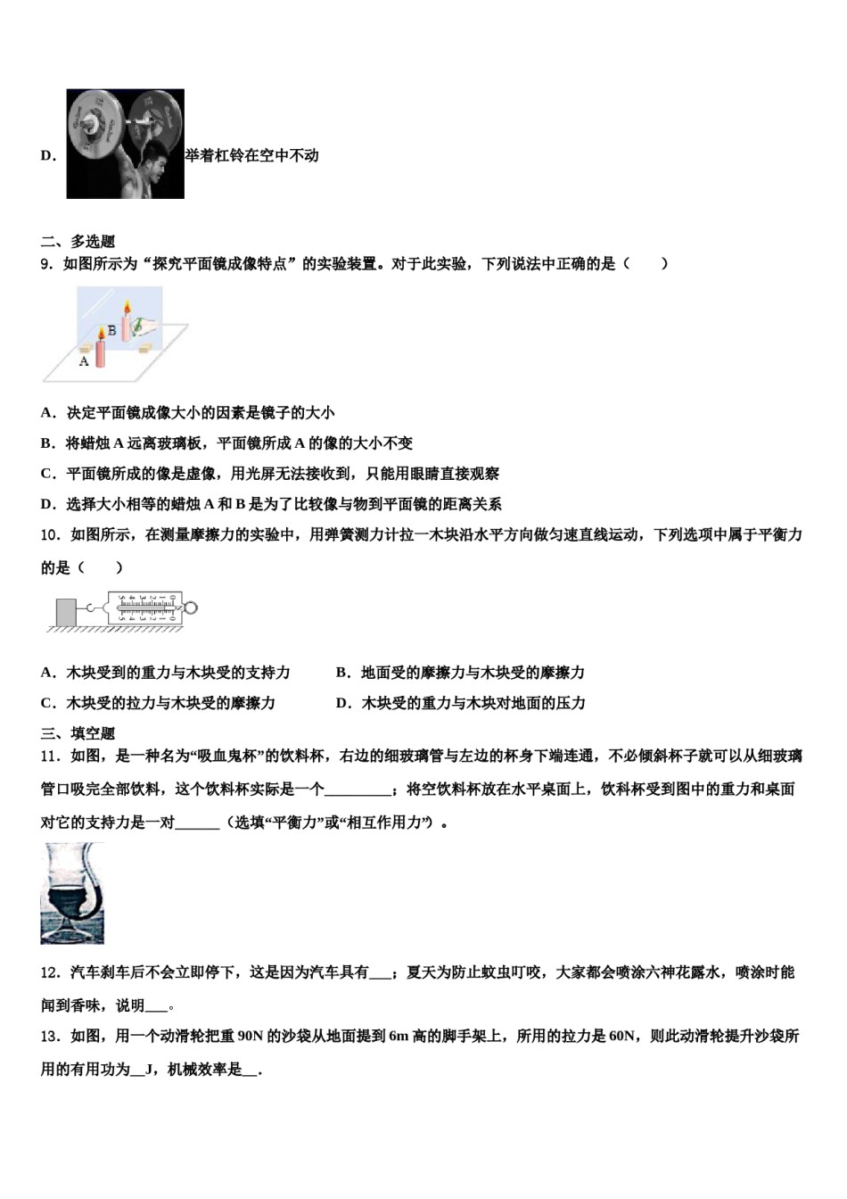华东师大版2023-2024学年八下物理期末质量检测模拟试题含解析.doc_第3页