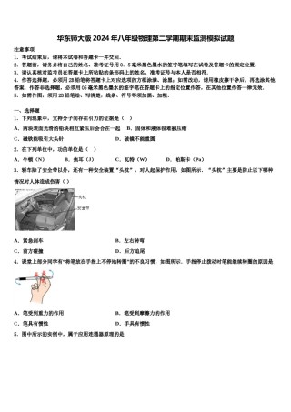 华东师大版2024年八年级物理第二学期期末监测模拟试题含解析.doc