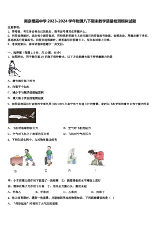 南京栖霞中学2023-2024学年物理八下期末教学质量检测模拟试题含解析.doc