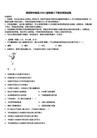 南师附中集团2024届物理八下期末预测试题含解析.doc