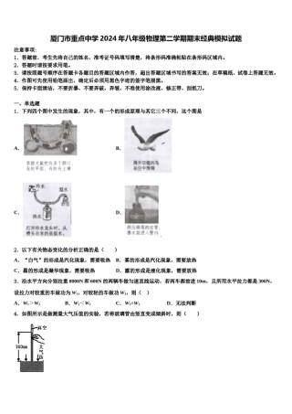 厦门市重点中学2024年八年级物理第二学期期末经典模拟试题含解析.doc