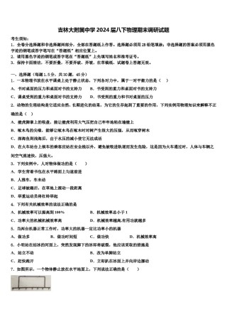 吉林大附属中学2024届八下物理期末调研试题含解析.doc