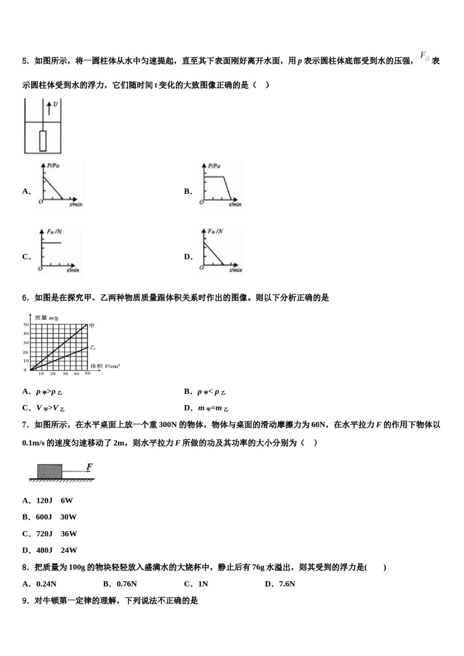 吉林省伊通满族自治县2024届物理八下期末监测试题含解析.doc_第2页