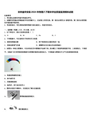 吉林省农安县2024年物理八下期末学业质量监测模拟试题含解析.doc