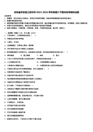 吉林省农安县三岗中学2023-2024学年物理八下期末统考模拟试题含解析.doc