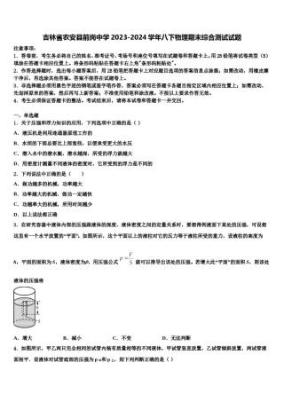 吉林省农安县前岗中学2023-2024学年八下物理期末综合测试试题含解析.doc