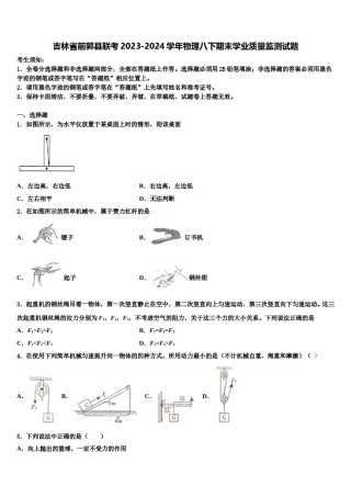 吉林省前郭县联考2023-2024学年物理八下期末学业质量监测试题含解析.doc