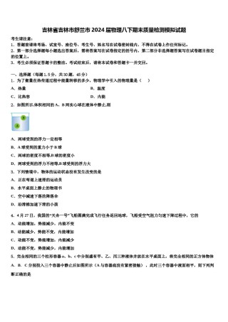 吉林省吉林市舒兰市2024届物理八下期末质量检测模拟试题含解析.doc