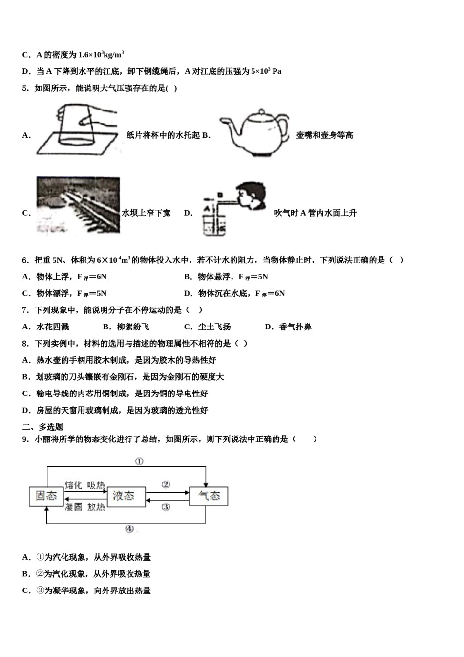 吉林省大安市第三中学2023-2024学年八年级物理第二学期期末监测试题含解析.doc_第2页