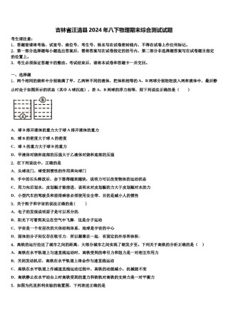 吉林省汪清县2024年八下物理期末综合测试试题含解析.doc