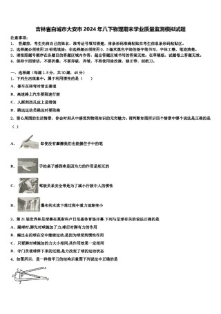 吉林省白城市大安市2024年八下物理期末学业质量监测模拟试题含解析.doc