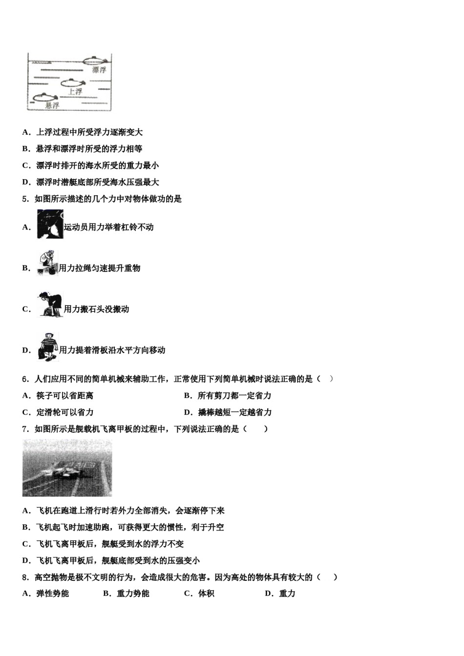 吉林省白山市长白县2024届物理八下期末综合测试模拟试题含解析.doc_第2页