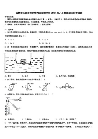 吉林省长春吉大附中力旺实验中学2024年八下物理期末统考试题含解析.doc
