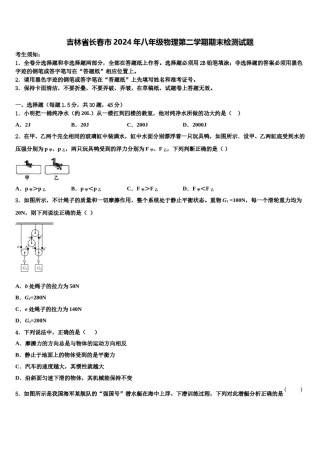 吉林省长春市2024年八年级物理第二学期期末检测试题含解析.doc