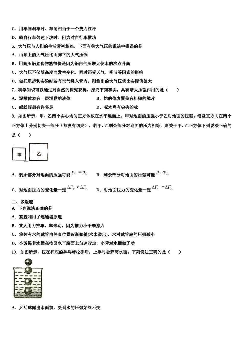 吉林省长春市东北师大附中明珠学校2024届八下物理期末学业水平测试模拟试题含解析.doc_第2页