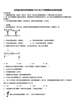 吉林省长春市净月高新区2024年八下物理期末达标检测试题含解析.doc