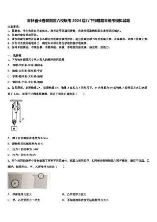 吉林省长春朝阳区六校联考2024届八下物理期末统考模拟试题含解析.doc