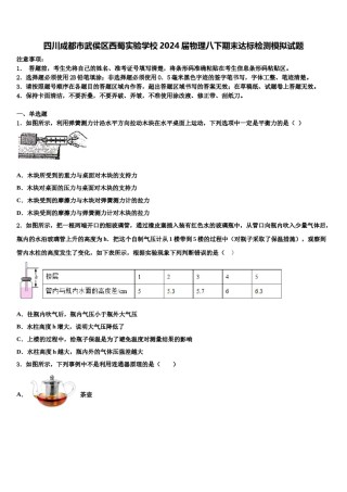 四川成都市武侯区西蜀实验学校2024届物理八下期末达标检测模拟试题含解析.doc