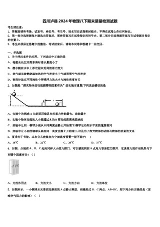 四川泸县2024年物理八下期末质量检测试题含解析.doc