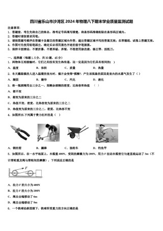 四川省乐山市沙湾区2024年物理八下期末学业质量监测试题含解析.doc