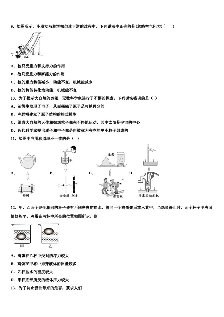 四川省乐至县联考2024年物理八下期末质量检测试题含解析.doc_第3页