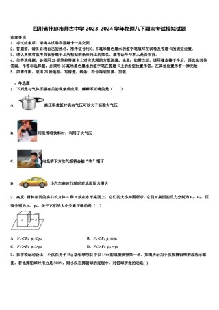 四川省什邡市师古中学2023-2024学年物理八下期末考试模拟试题含解析.doc