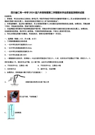 四川省仁寿一中学2024届八年级物理第二学期期末学业质量监测模拟试题含解析.doc