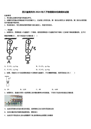 四川省南充市2024年八下物理期末经典模拟试题含解析.doc