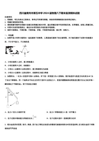 四川省南充市第五中学2024届物理八下期末监测模拟试题含解析.doc