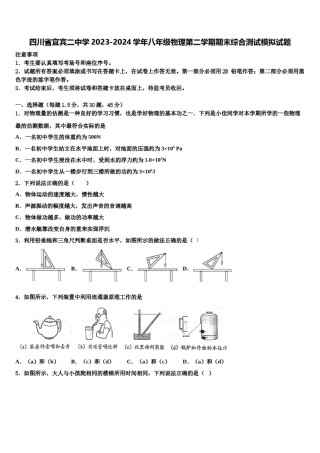 四川省宜宾二中学2023-2024学年八年级物理第二学期期末综合测试模拟试题含解析.doc