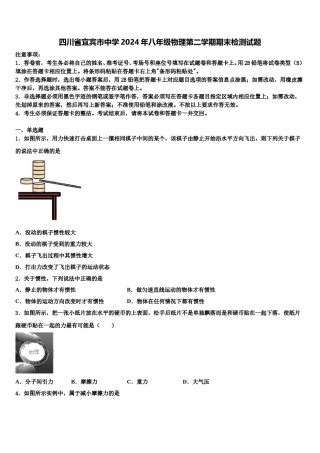 四川省宜宾市中学2024年八年级物理第二学期期末检测试题含解析.doc