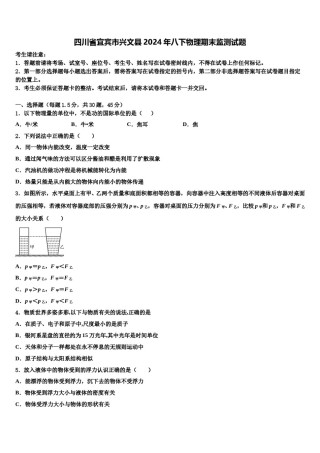 四川省宜宾市兴文县2024年八下物理期末监测试题含解析.doc