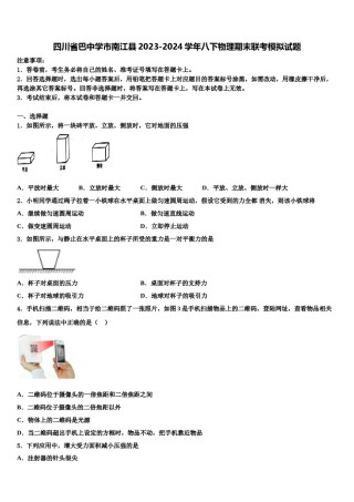 四川省巴中学市南江县2023-2024学年八下物理期末联考模拟试题含解析.doc
