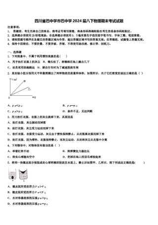 四川省巴中学市巴中学2024届八下物理期末考试试题含解析.doc