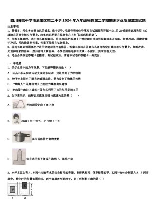 四川省巴中学市恩阳区第二中学2024年八年级物理第二学期期末学业质量监测试题含解析.doc