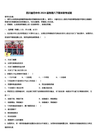 四川省巴中市2024届物理八下期末联考试题含解析.doc