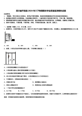 四川省平昌县2024年八下物理期末学业质量监测模拟试题含解析.doc