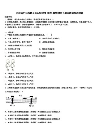 四川省广元市朝天区五校联考2024届物理八下期末质量检测试题含解析.doc