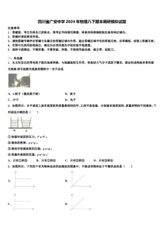 四川省广安中学2024年物理八下期末调研模拟试题含解析.doc