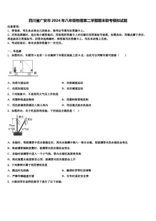 四川省广安市2024年八年级物理第二学期期末联考模拟试题含解析.doc