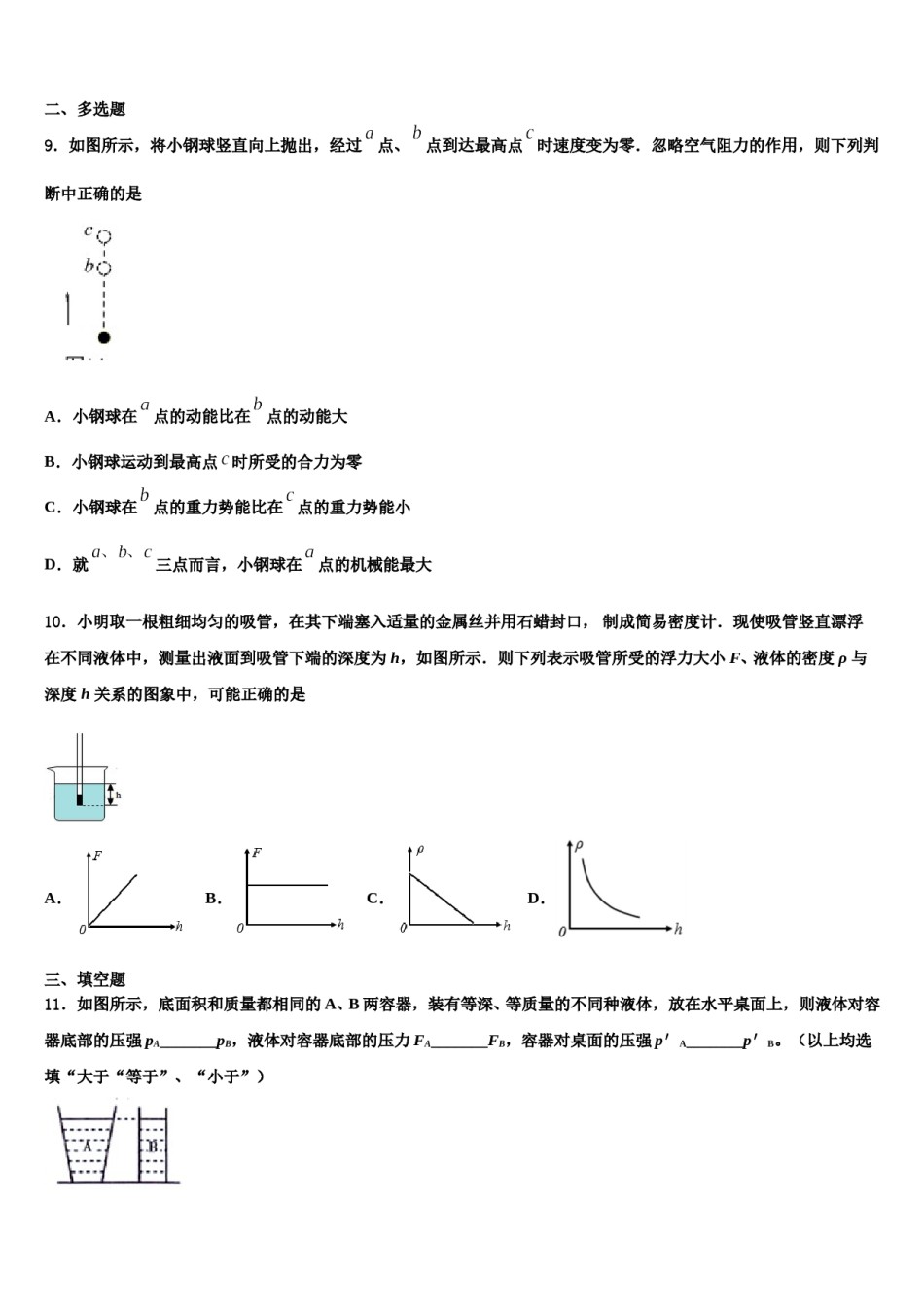 四川省广安市华蓥市2024年八下物理期末学业质量监测试题含解析.doc_第3页