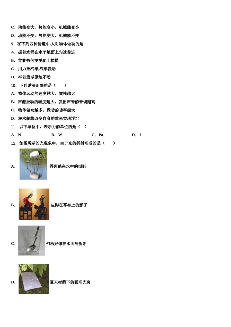 四川省广安市友谊中学2024届八年级物理第二学期期末质量检测试题含解析.doc_第3页