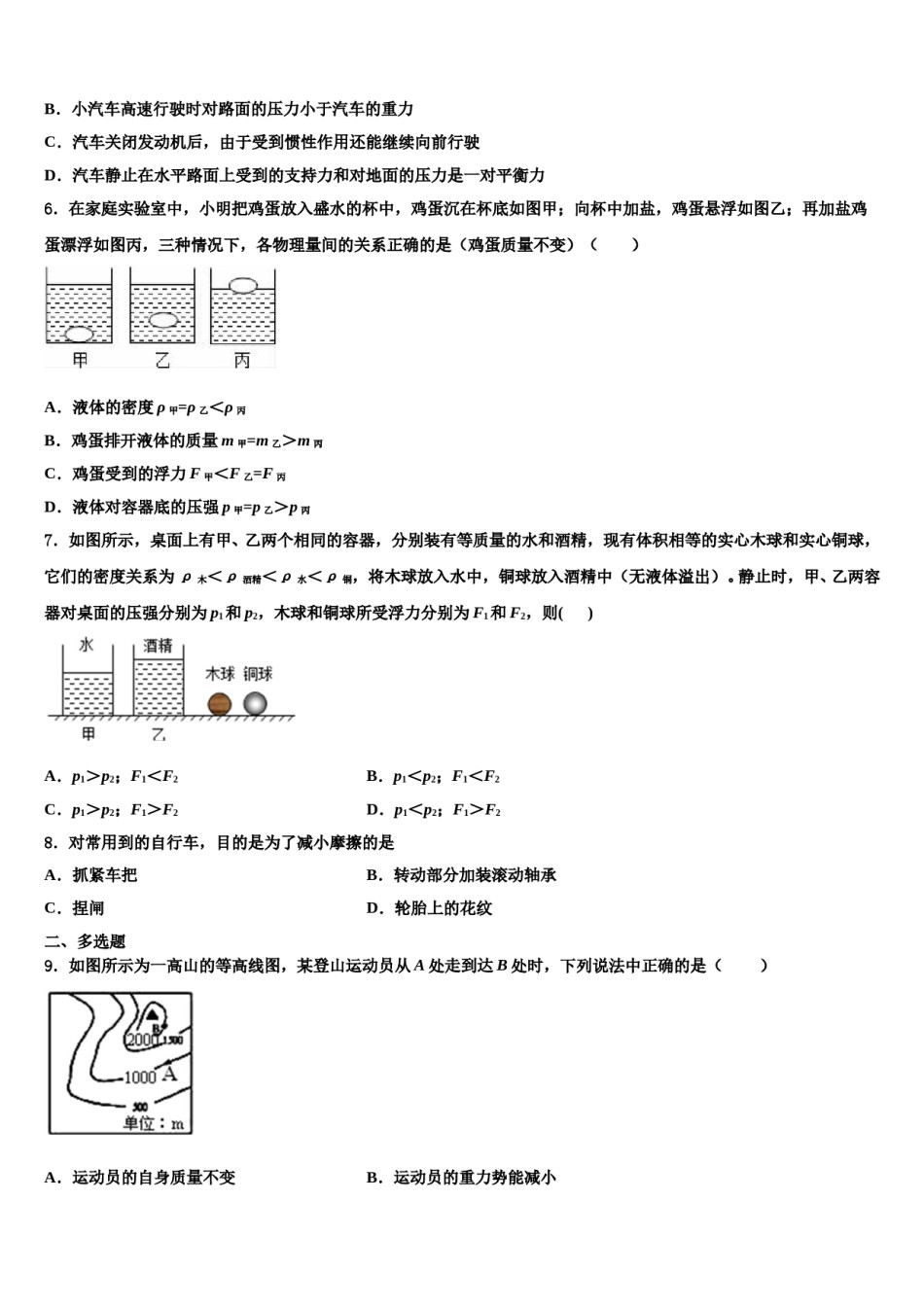 四川省广安市岳池县2023-2024学年八年级物理第二学期期末达标检测模拟试题含解析.doc_第2页