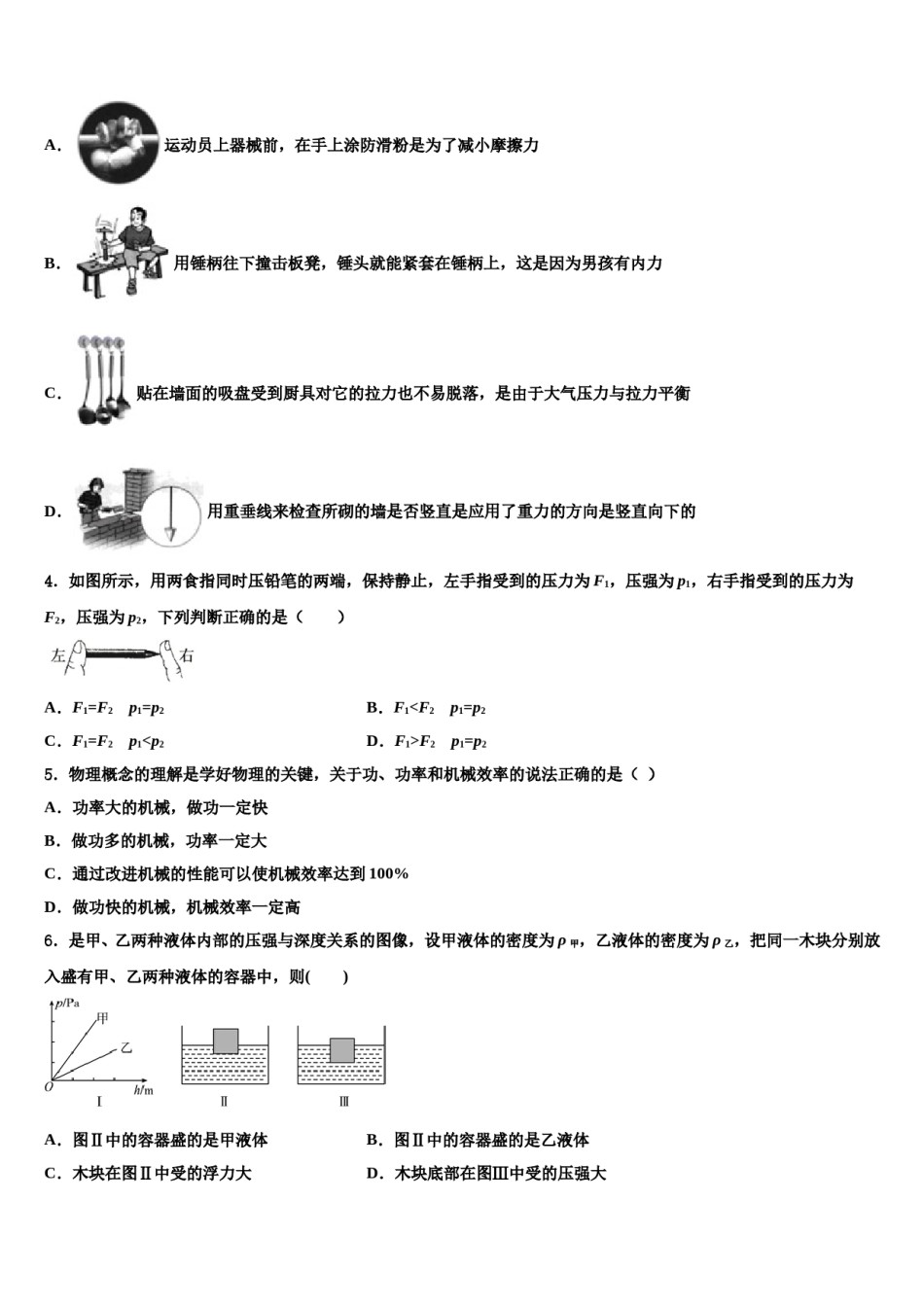 四川省广安市广安中学2024届物理八下期末质量检测试题含解析.doc_第2页