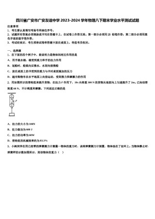 四川省广安市广安友谊中学2023-2024学年物理八下期末学业水平测试试题含解析.doc