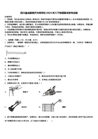 四川省成都南开为明学校2024年八下物理期末联考试题含解析.doc